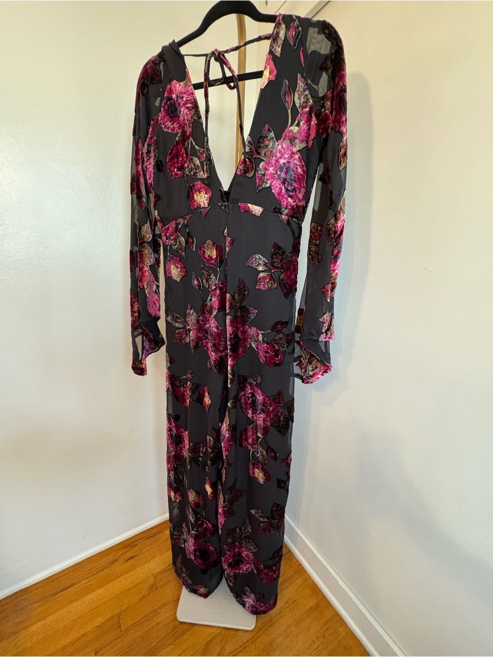 Nasty Gal Black Jumpsuit with Pink and Green Floral Trim
